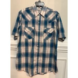Ely Cattleman Pearl Snap Western Shirt Men's M Button Down Plaid Short Sleeve